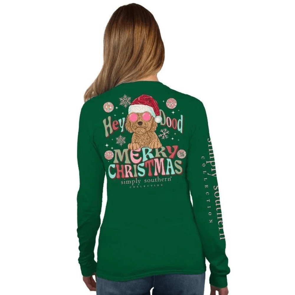 Simply Southern “Hey Dood” Merry Christmas Kelly Green Long Sleeve T-Shirt Sz M